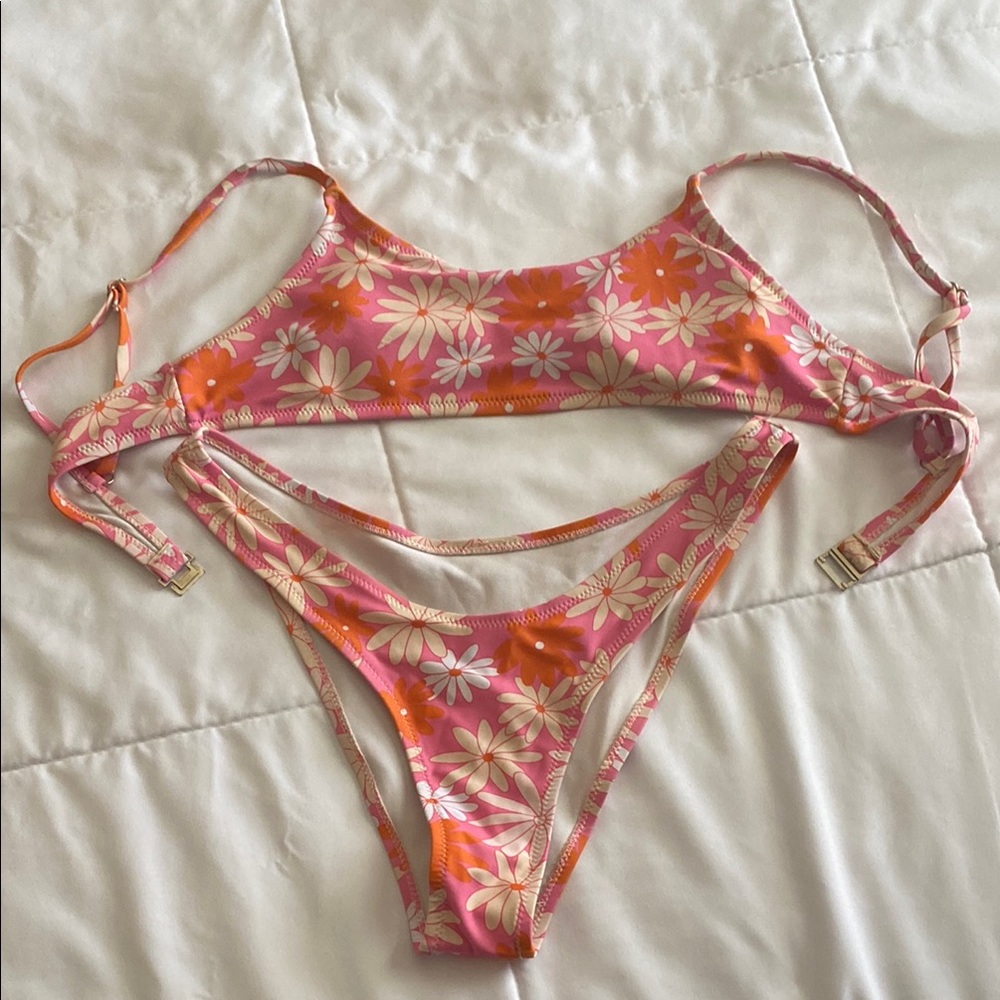 Floral Pink and Orange Bikini Set